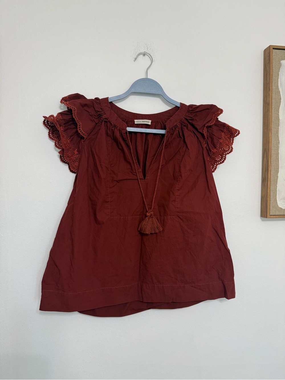 Ulla Johnson Rust Red Tassel Eyelet Sleeve Blouse